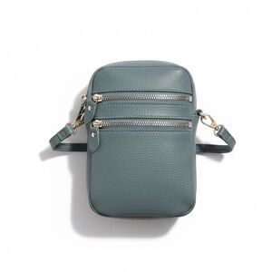 Genuine Leather Crossbody Phone Bag Womens NWT Blue Multi Pocket Travel